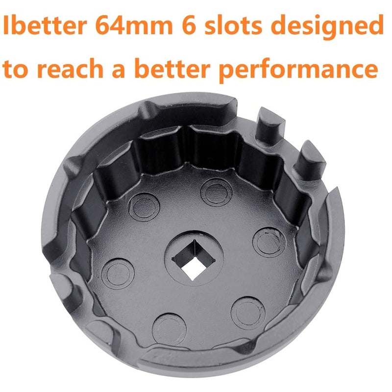 Ibetter 64mm 14 Flute 6 Slots Oil Filter Wrench Tool for Toyota Corolla  Prius  Prius Prime  Prius V  Matrix  CT200h  Scion iM/iQ/xD with 1.8 Liter Engines  Cup Style Oil Filter Cap Removal Socket - Image 2